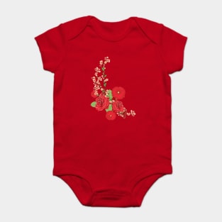 Red Roses and Poppies Ornament Baby Bodysuit